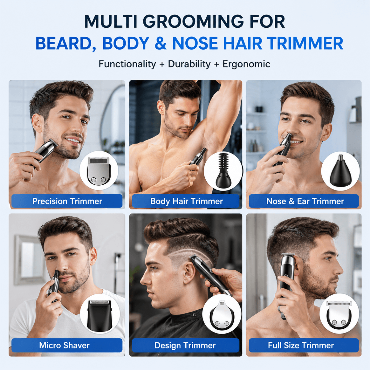 Men’s 4-in-1 Waterproof Grooming Kit – Hair Clipper, Detail Trimmer, Nose Trimmer & Electric Shaver