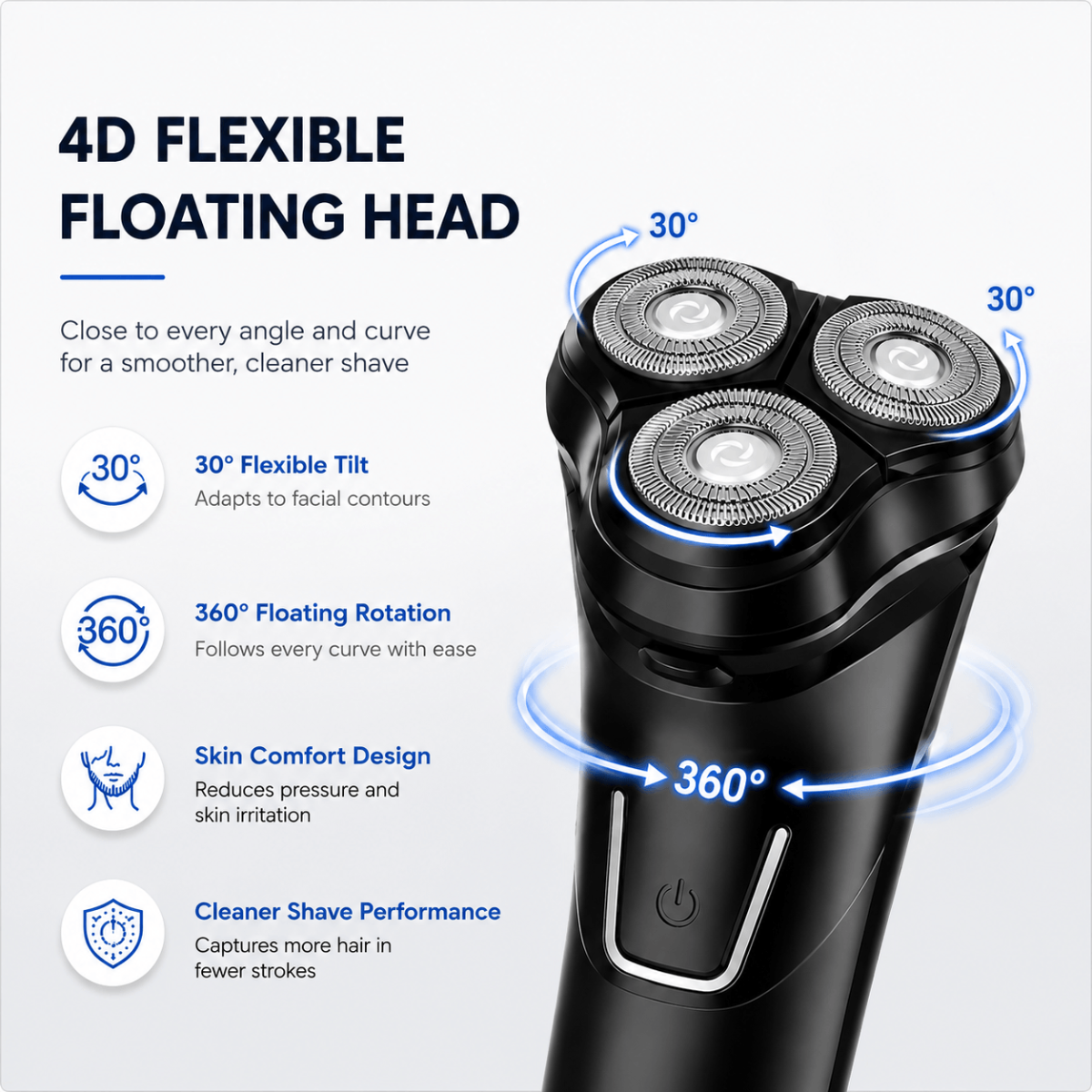 Men’s 4D Rotary Electric Shaver – Wet & Dry Rechargeable Razor