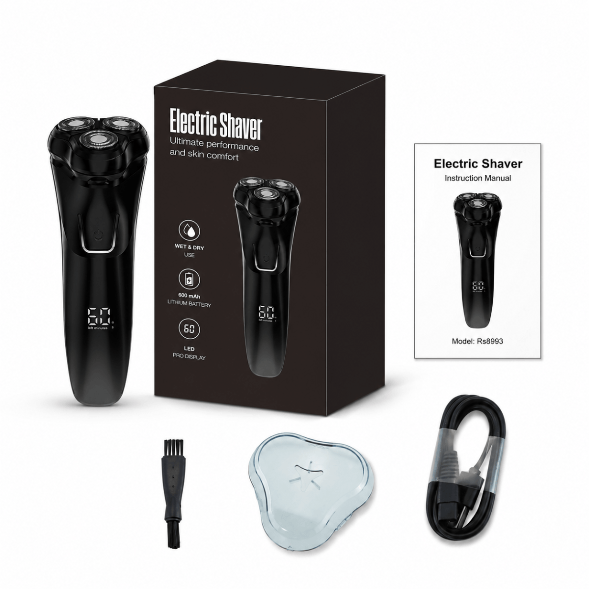 Men’s 4D Rotary Electric Shaver – Wet & Dry Rechargeable Razor