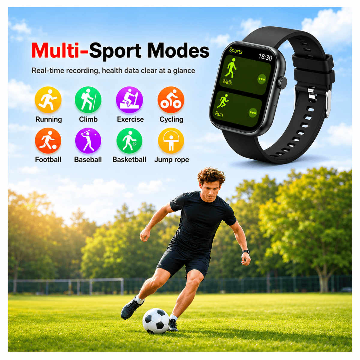 Sports Outdoor Smart Watch, HD Touchscreen & Multi-Sport Tracking