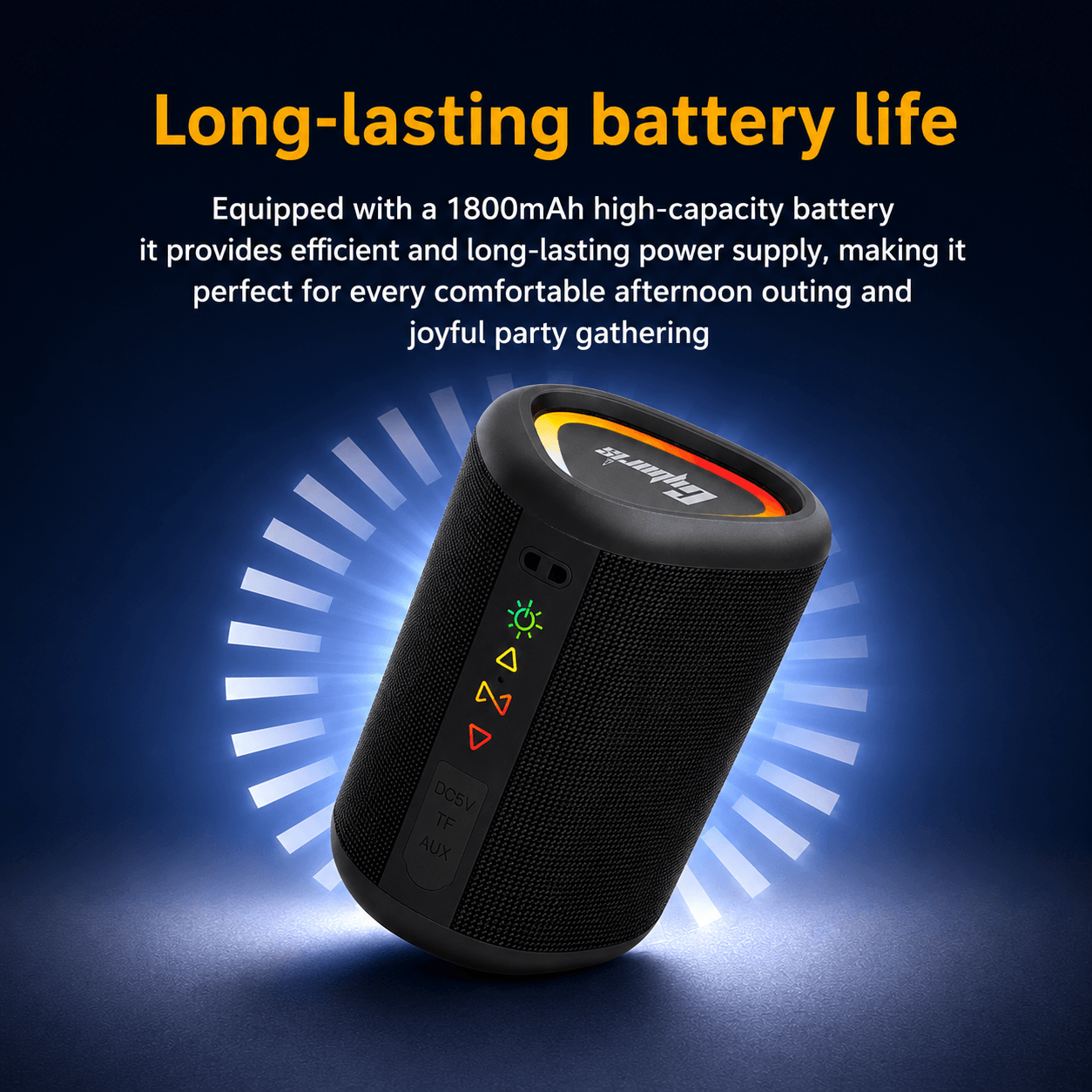 Outdoor Waterproof Bluetooth Speaker – Stereo Bass, LED Lights & TWS