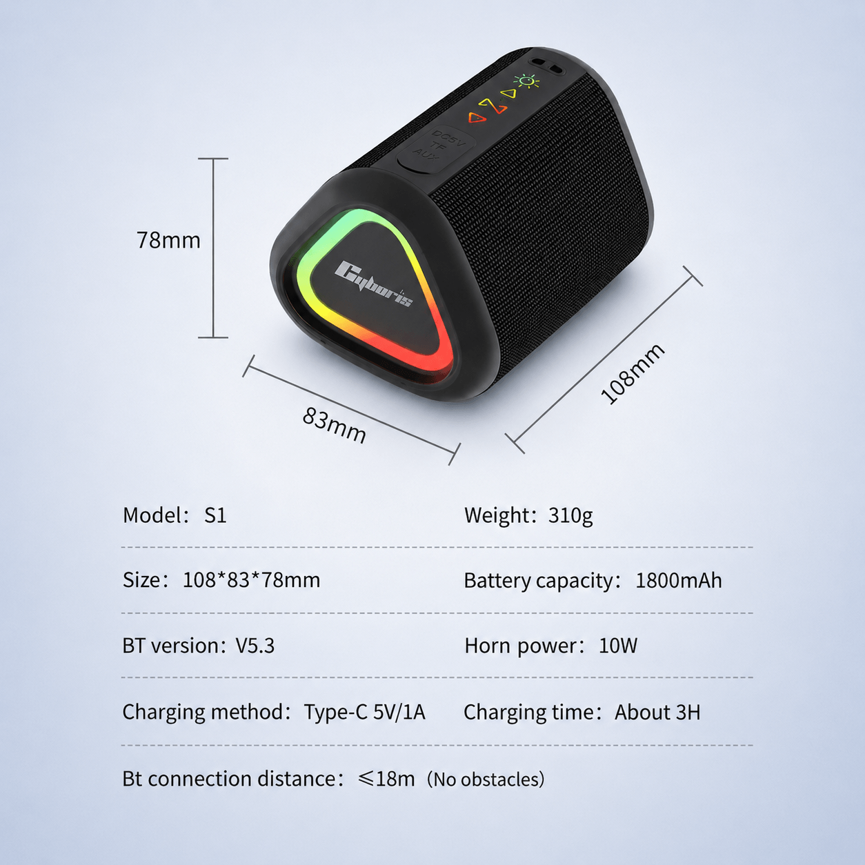 Outdoor Waterproof Bluetooth Speaker – Stereo Bass, LED Lights & TWS
