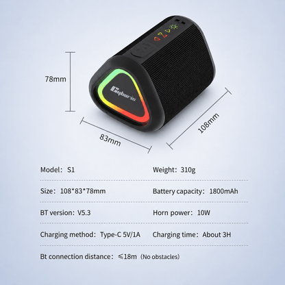 Outdoor Waterproof Bluetooth Speaker – Stereo Bass, LED Lights & TWS