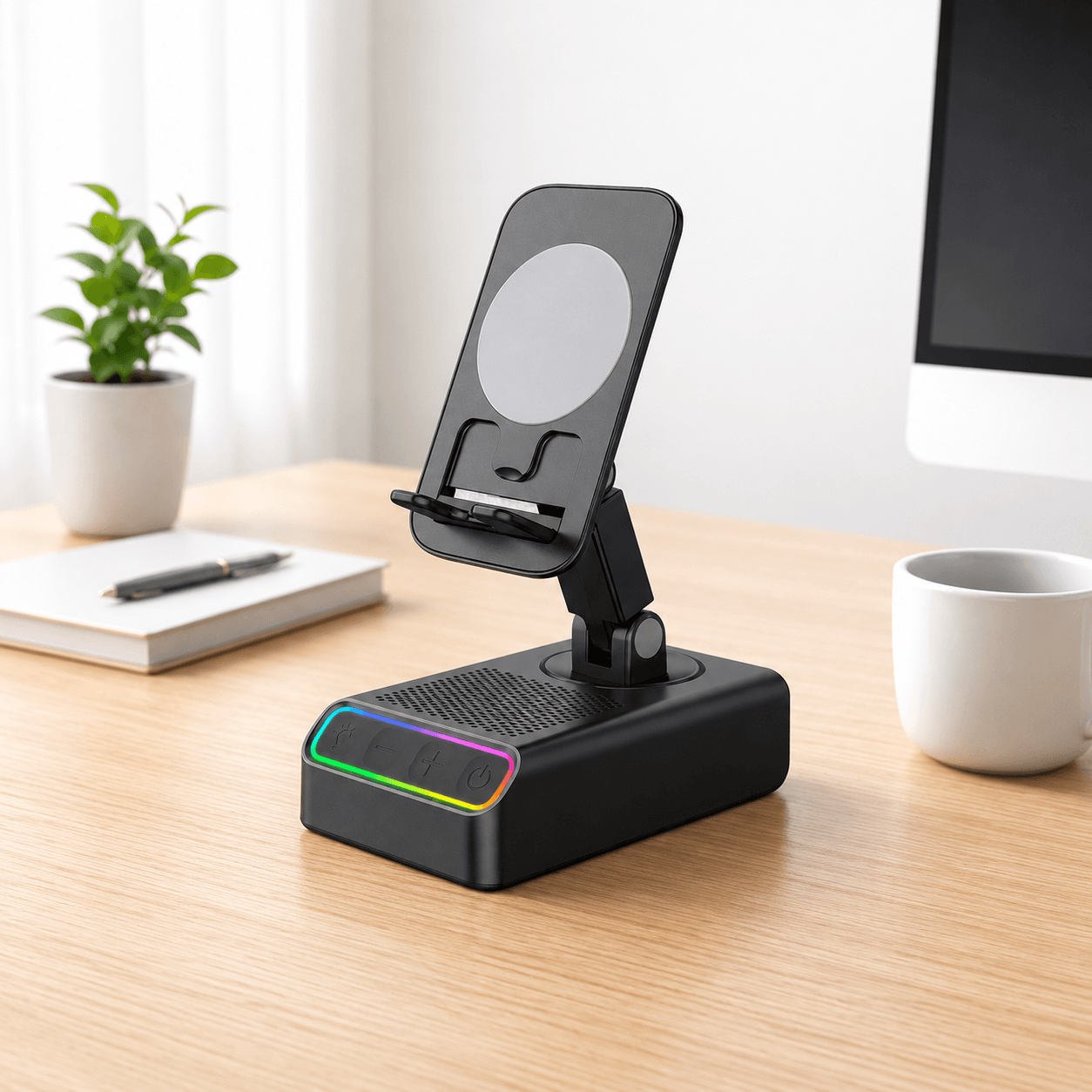 3000mAh Wireless Speaker Phone Stand – Bluetooth Audio & Adjustable Holder