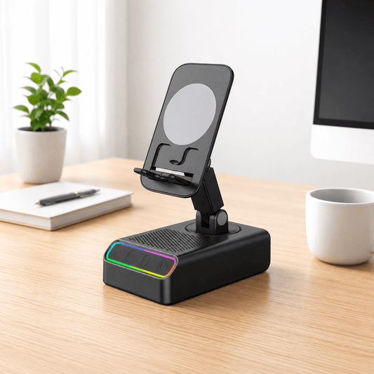 3000mAh Wireless Speaker Phone Stand – Bluetooth Audio & Adjustable Holder