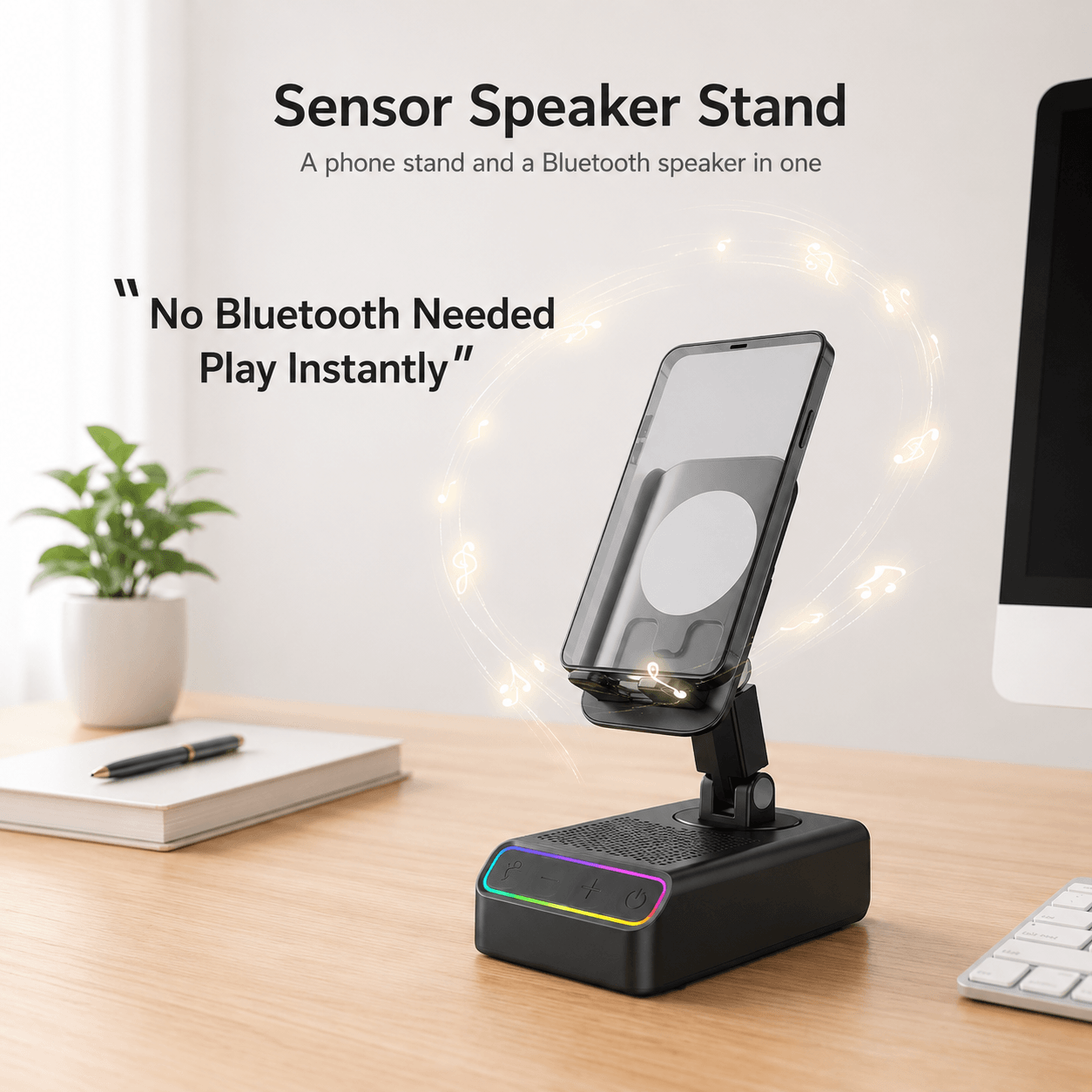 3000mAh Wireless Speaker Phone Stand – Bluetooth Audio & Adjustable Holder