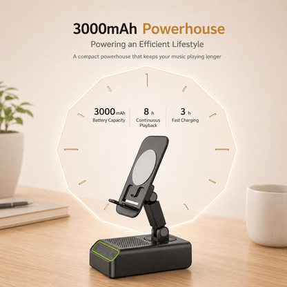3000mAh Wireless Speaker Phone Stand – Bluetooth Audio & Adjustable Holder