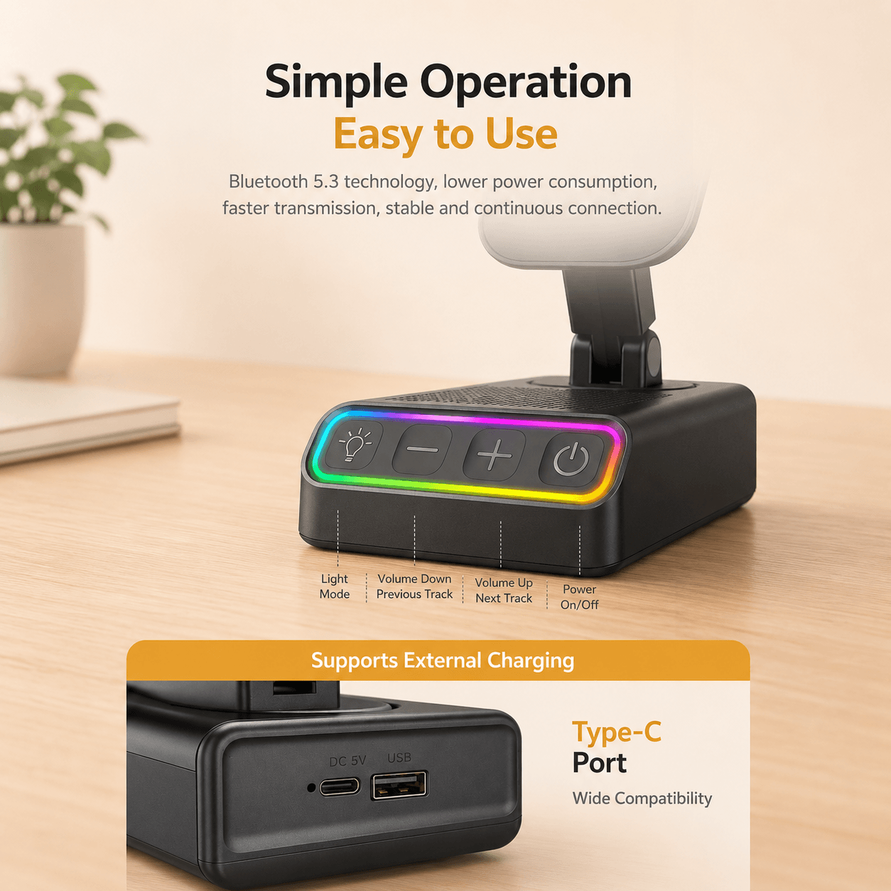 3000mAh Wireless Speaker Phone Stand – Bluetooth Audio & Adjustable Holder