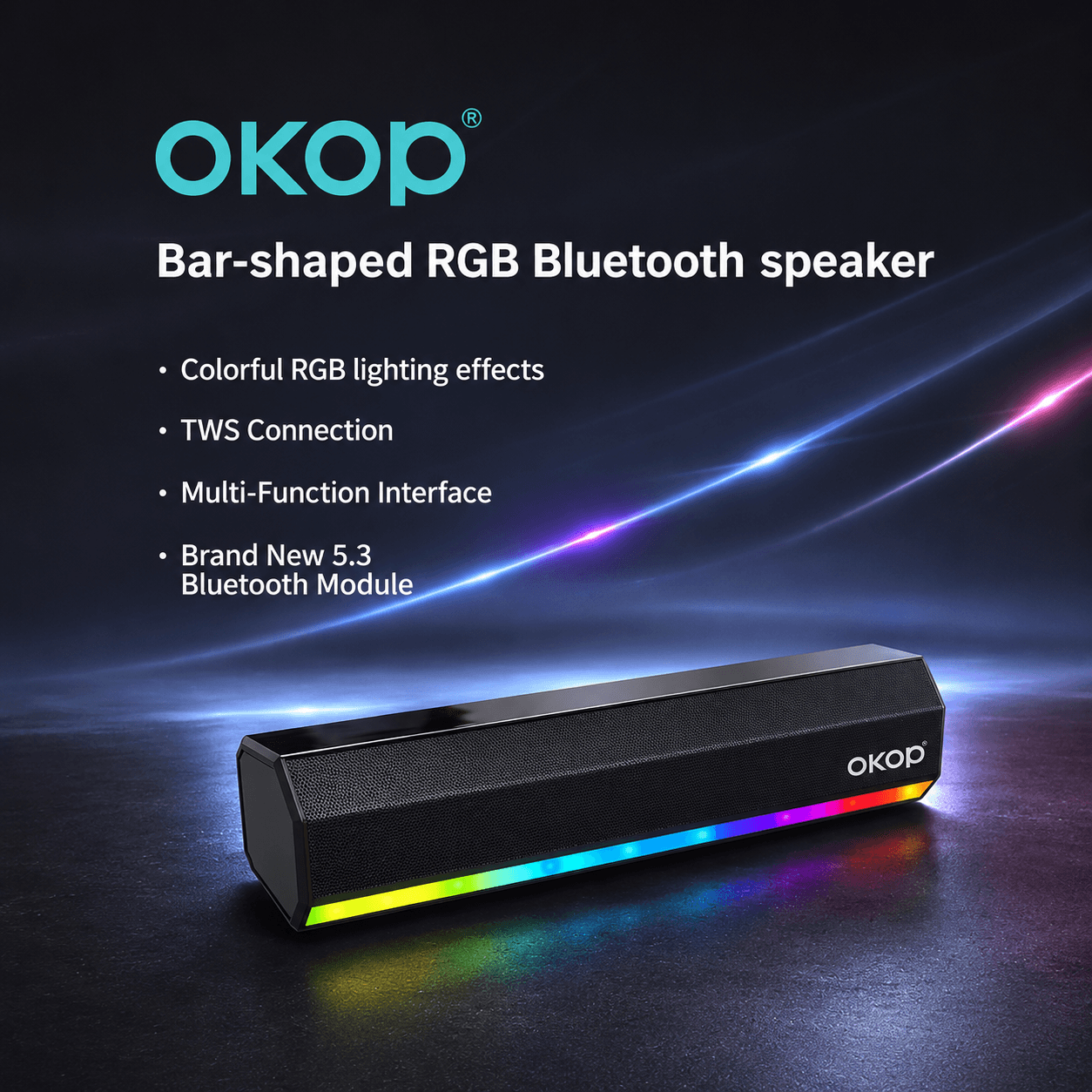 Portable Bluetooth Soundbar Speaker – Hi-Fi Stereo Sound, RGB Lights & Long Battery Life