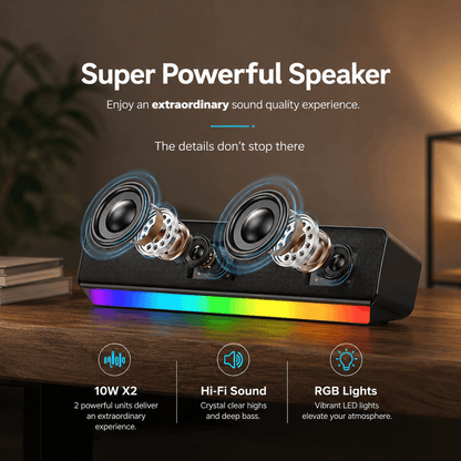 Portable Bluetooth Soundbar Speaker – Hi-Fi Stereo Sound, RGB Lights & Long Battery Life
