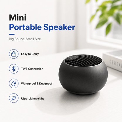Mini Bluetooth Speaker – Hi-Fi Stereo Sound, IPX5 Waterproof & TWS Pairing