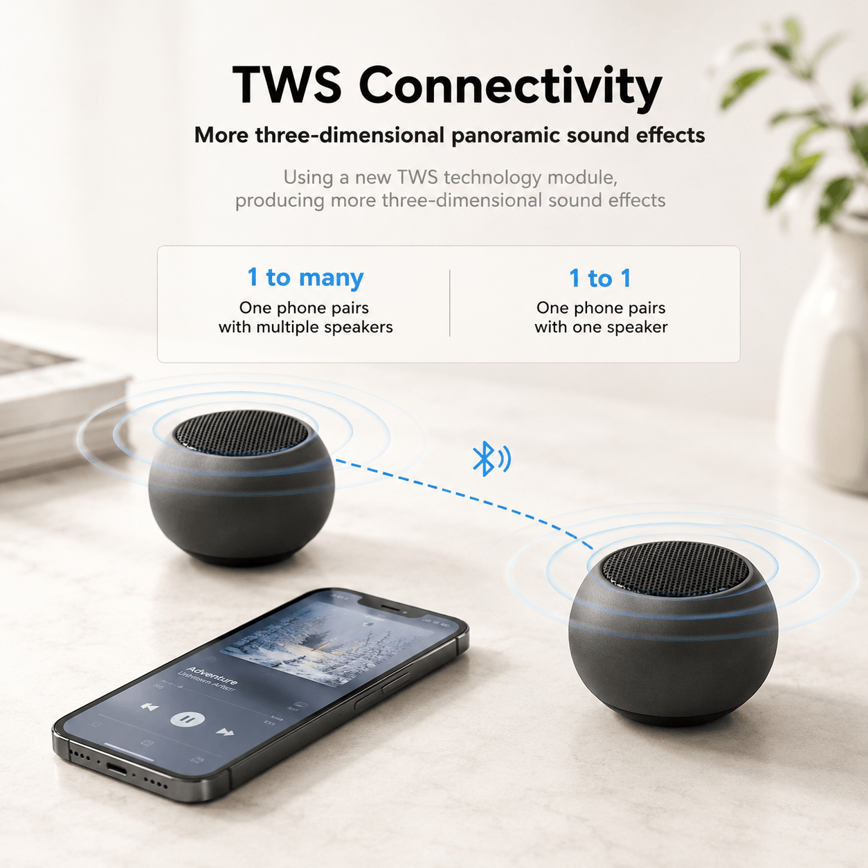 Mini Bluetooth Speaker – Hi-Fi Stereo Sound, IPX5 Waterproof & TWS Pairing
