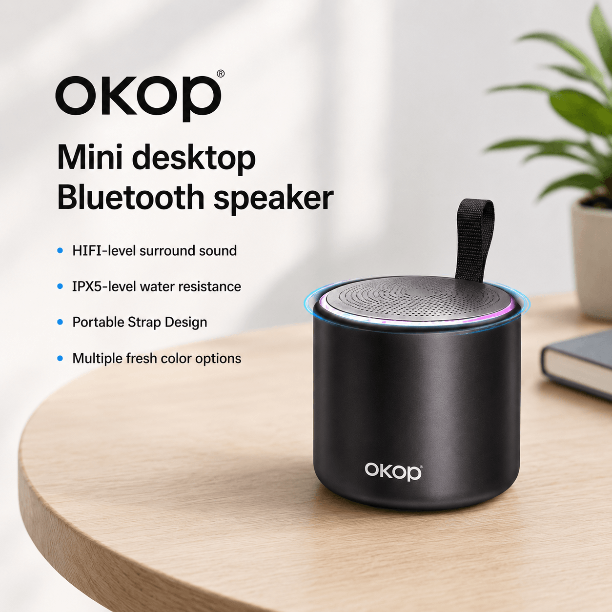 Portable Bluetooth Speaker – HiFi Surround Sound, IPX5 Water Resistant & LED Light