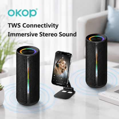 Portable Bluetooth Speaker – TWS Stereo, HiFi Sound & Long Battery Life