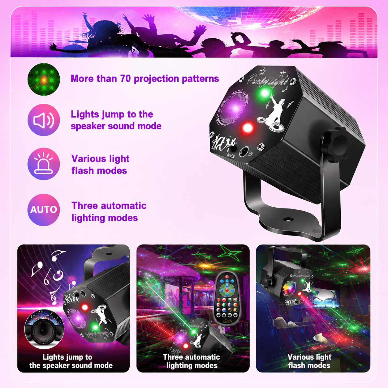 Sound-Activated Disco Party Stage Lights, DJ Strobe & Stage Effects, USB 5V 2A