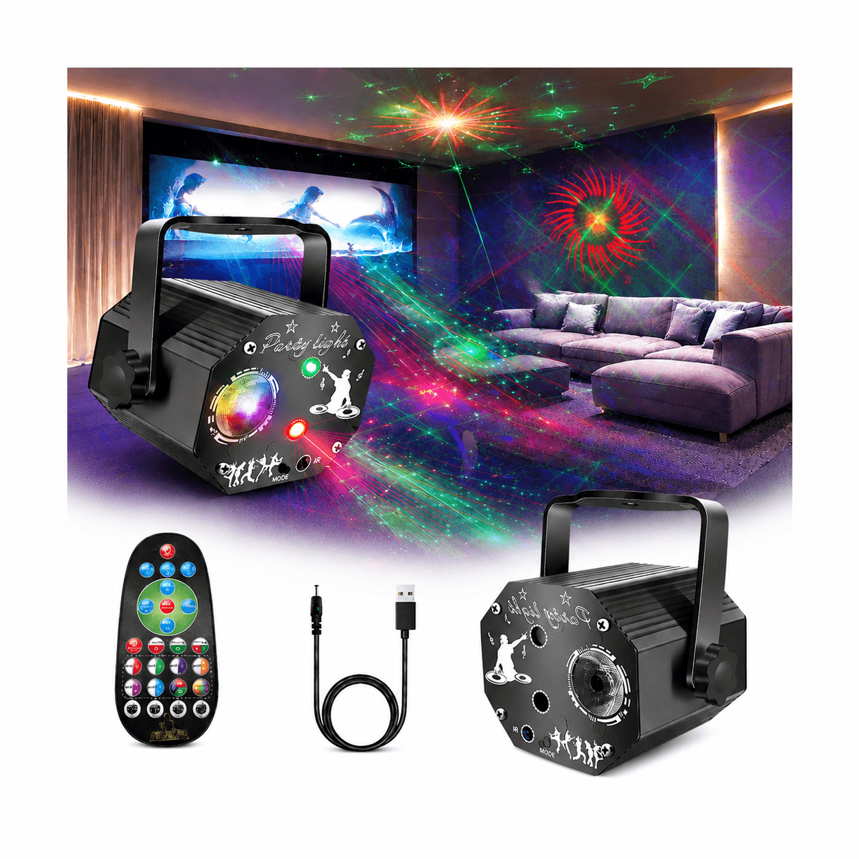 Sound-Activated Disco Party Stage Lights, DJ Strobe & Stage Effects, USB 5V 2A