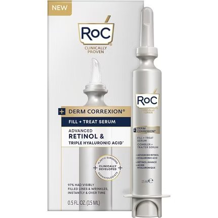 ROC Derm Correxion Serum Fill + Treat for Face, Neck, & Jawline Wrinkle Filler Advanced Retinol & Triple Hyaluronic Acid 15ml