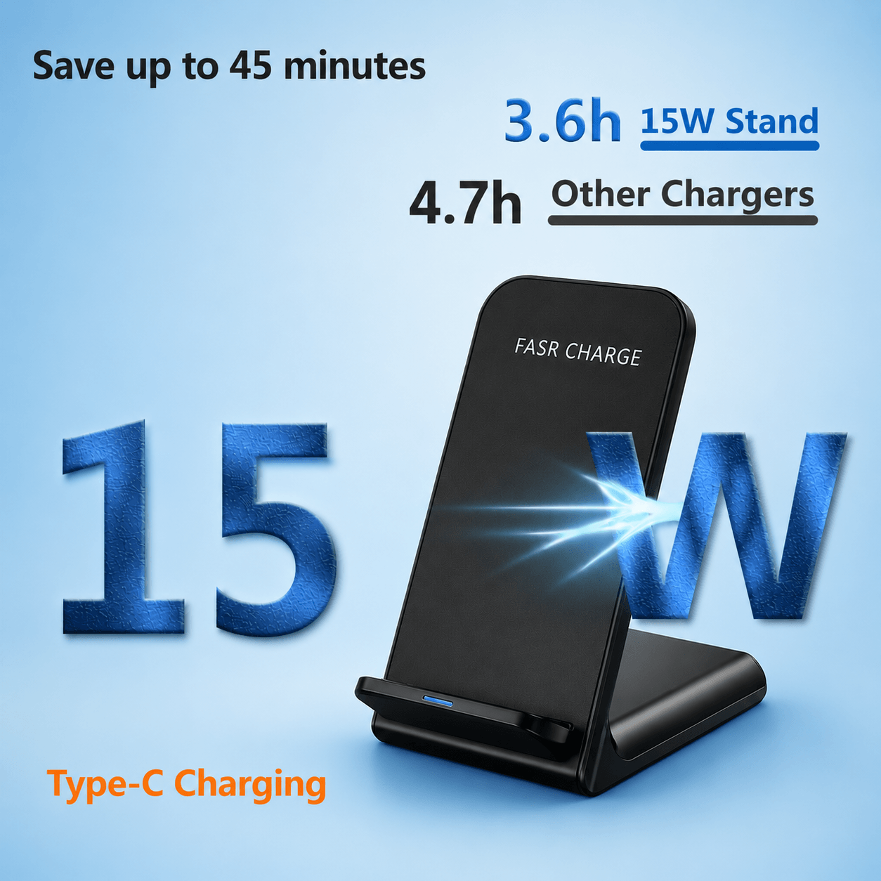 15W Fast Wireless Charger Stand – Dual Orientation & Smart LED