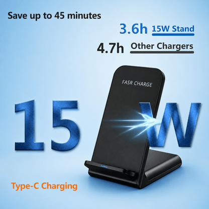 15W Fast Wireless Charger Stand – Dual Orientation & Smart LED