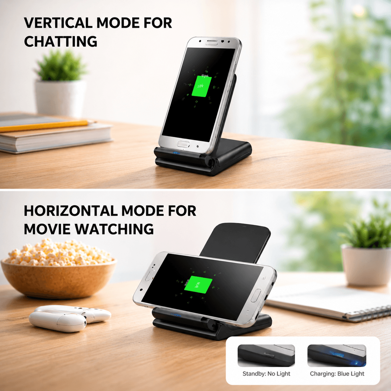 15W Fast Wireless Charger Stand – Dual Orientation & Smart LED
