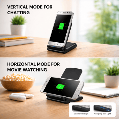 15W Fast Wireless Charger Stand – Dual Orientation & Smart LED