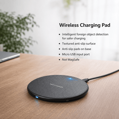 SafeCharge Wireless Charging Pad – Portable Qi Charger with LED Indicator