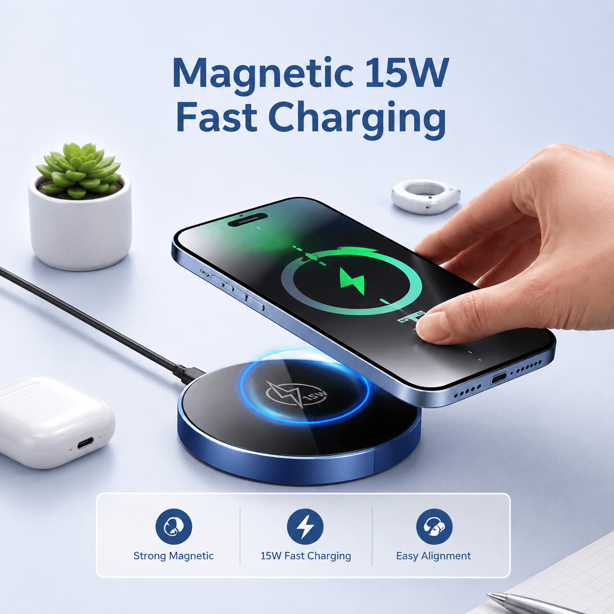 15W Magnetic Qi Wireless Charger Pad – Fast Charging Dock