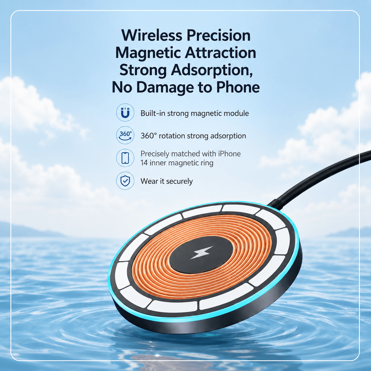 15W Magnetic Wireless Charger, White – Fast & Compact