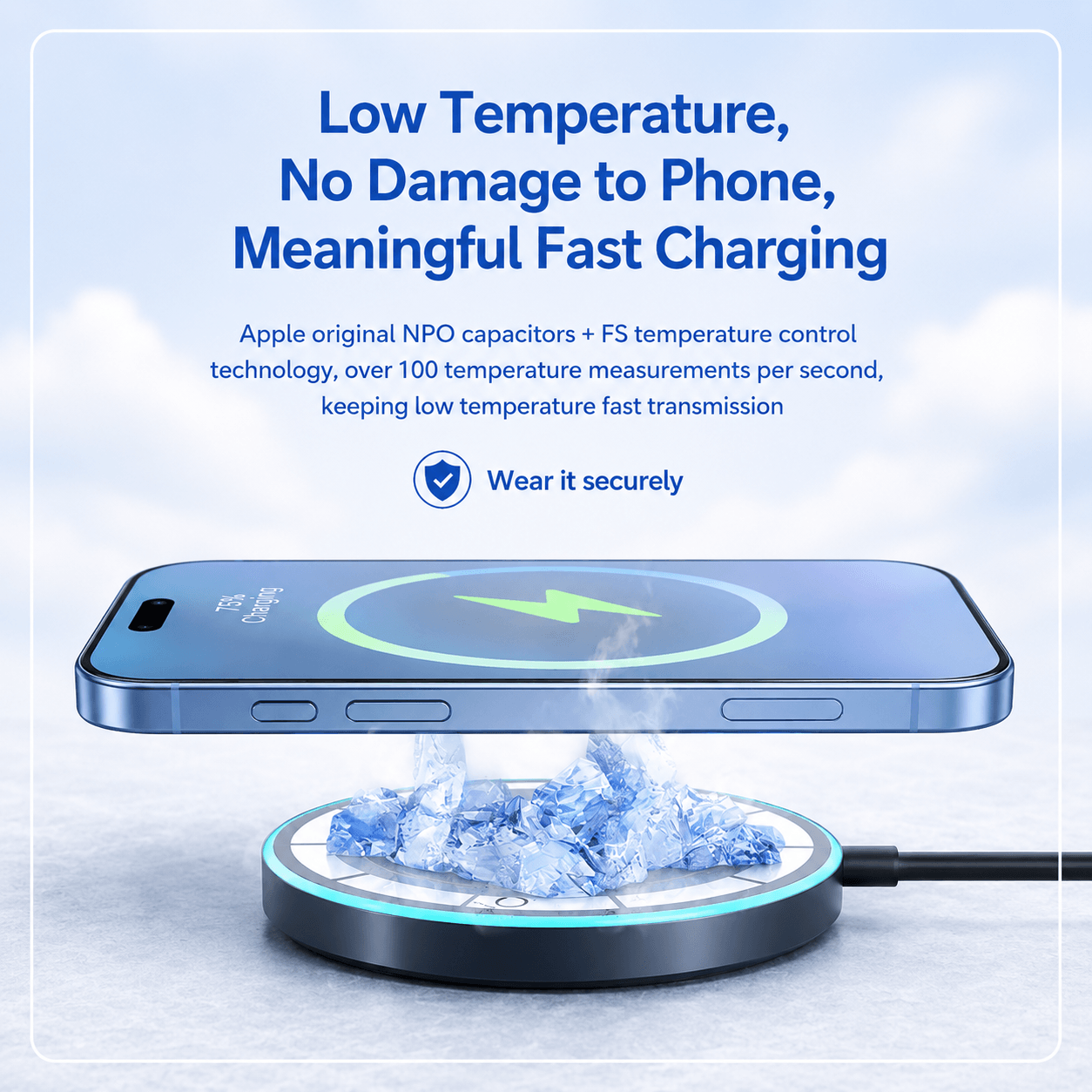 15W Magnetic Wireless Charger, White – Fast & Compact
