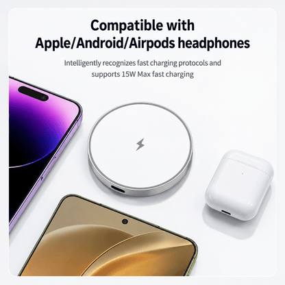 15W Magnetic Wireless Charger, White – Fast & Compact