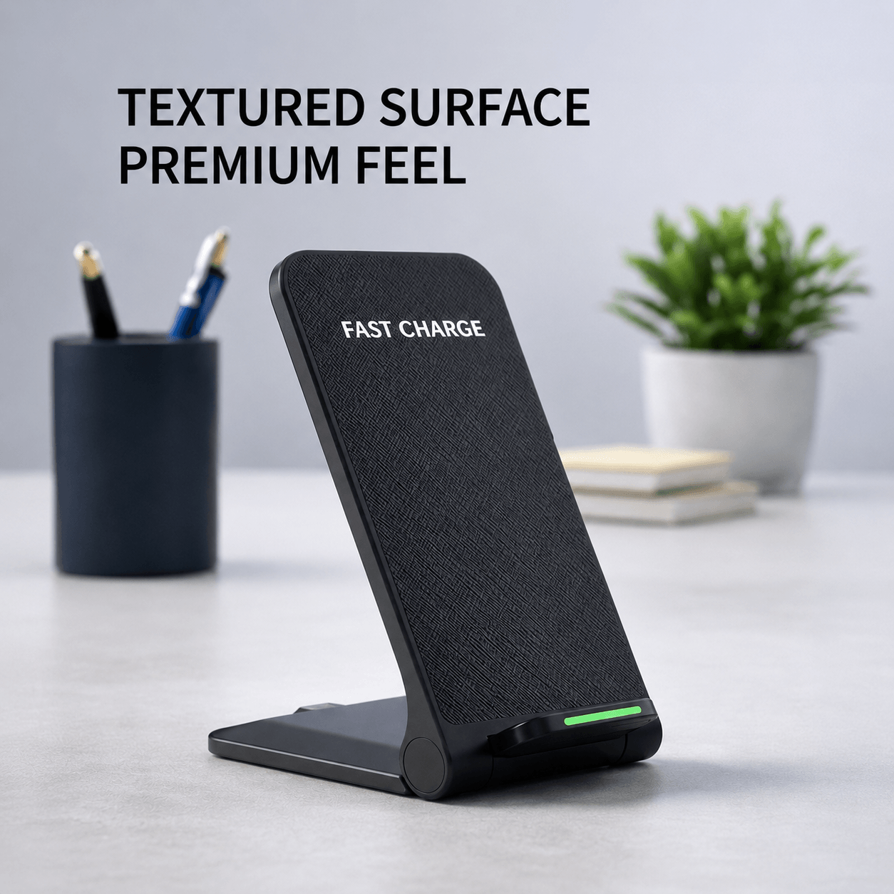 15W Qi Wireless Charger Stand – Foldable Vertical Fast Charging Dock with LED Indicator