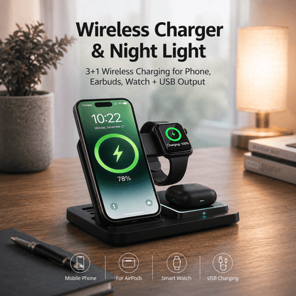 4-in-1 Qi Wireless Charging Station for Apple, Huawei, Android & Qi Devices