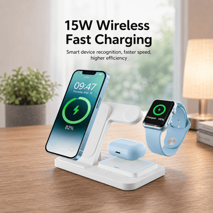 4-in-1 Qi Wireless Charging Station for Apple, Huawei, Android & Qi Devices