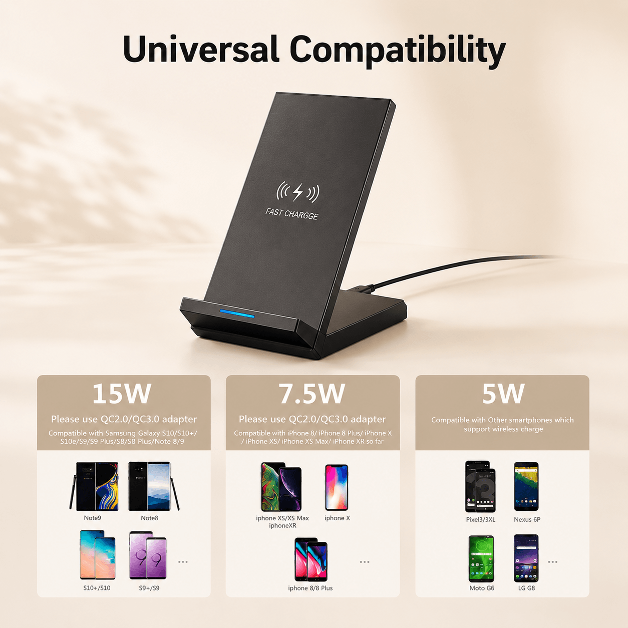 15W Fast Wireless Charger – Vertical & Horizontal Qi Charging.